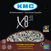 Łańcuch 8rzędowy KMC X8 X8.93 Silver/Gray BOX 116o +spinka